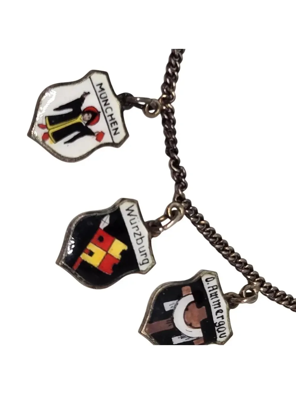 Vintage German City Crest Charm BRACELET, Six Enamel Travel SOUVENIR 800 SILVER